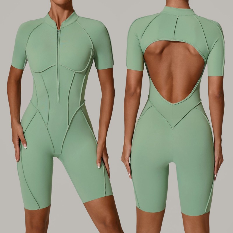 Yoga Fitness Kleidung - 女性用トラックスーツジムワークアウトスポーツ服衣装ジッパージャンプスーツヨガフィットネスオーバーオールセットオープンバックボディスーツスーツ女性用