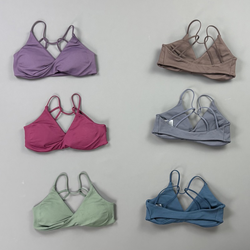 Yoga Fitness Tapis - ビジョンウィメンズスポーツブラ Vネックツイストフロント細ストラップクロスバックシームレスパッド入りヨガブラジムピラティスランニングワークアウト下着