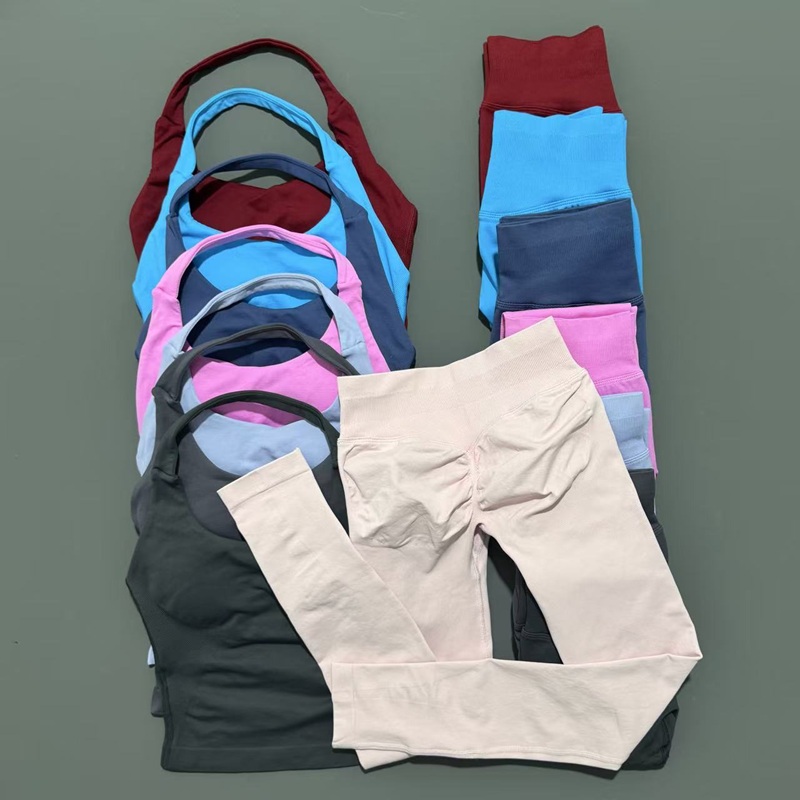Yoga Fitness Kleidung - HISTELLO 2 ピースヨガセット女性シームレスパッド入りスポーツクロップトップバットリフティングレギンスストレッチ通気性スーツジムトレーニング衣装
