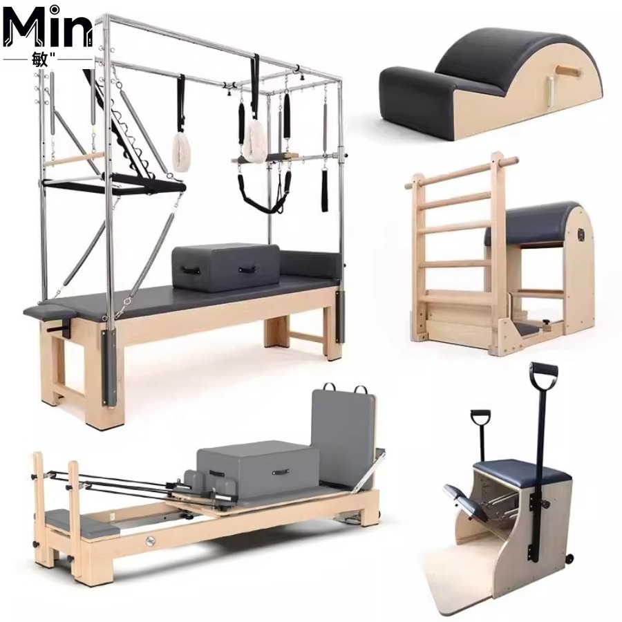 Yoga Fitness Pilates Reformer - 5点セット木製ピラティスリフォーマートレーニングベッドヨガピラティスマシン（ジムフィットネスボディエクササイズ用）