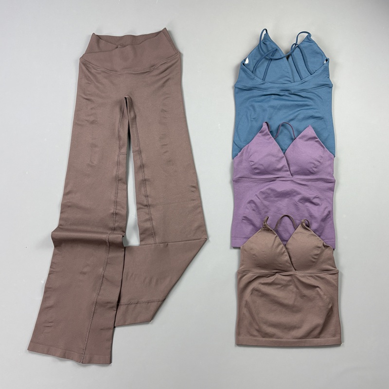 Yoga Fitness Kleidung - 2ピース レディース シームレス ヨガ ワークアウトセット 薄型ストラップ