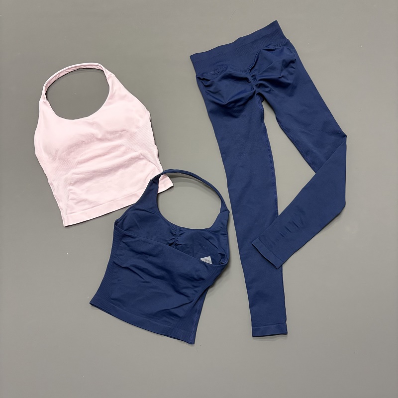 Yoga Fitness Kleidung - 2ピース ホルターネック スポーツウェアセット レディース シームレス ヨガ