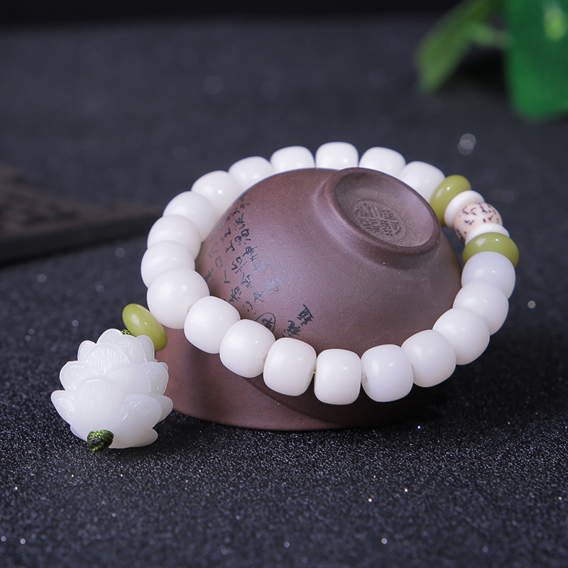 Yoga Fitness Tracker - 108白翡翠菩提根ブレスレット女性ロータスリーフ多層ビーズファッションブレスレット仏チャームヨガネックレスドロップシッピング
