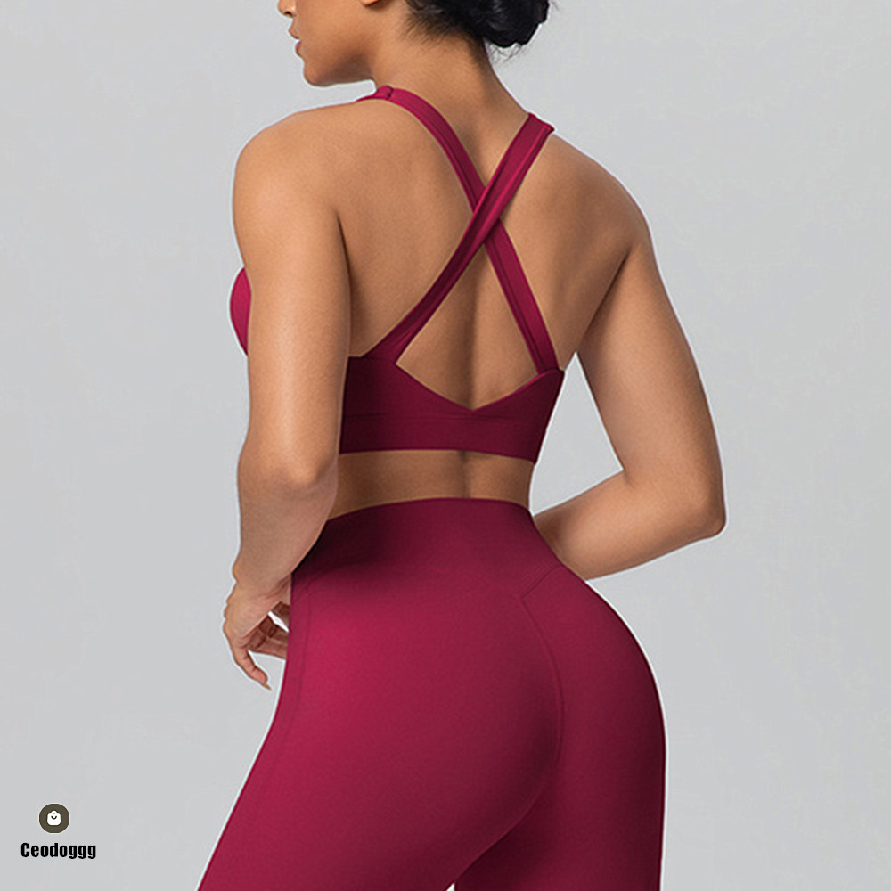 Yoga Fitness Tapis - パッド入りクロスショルダーストラップヨガブラランニングスポーツブラジムトップ女性用ストレッチプルアップ下着女性用ベストフィットネスタンクトップXP05