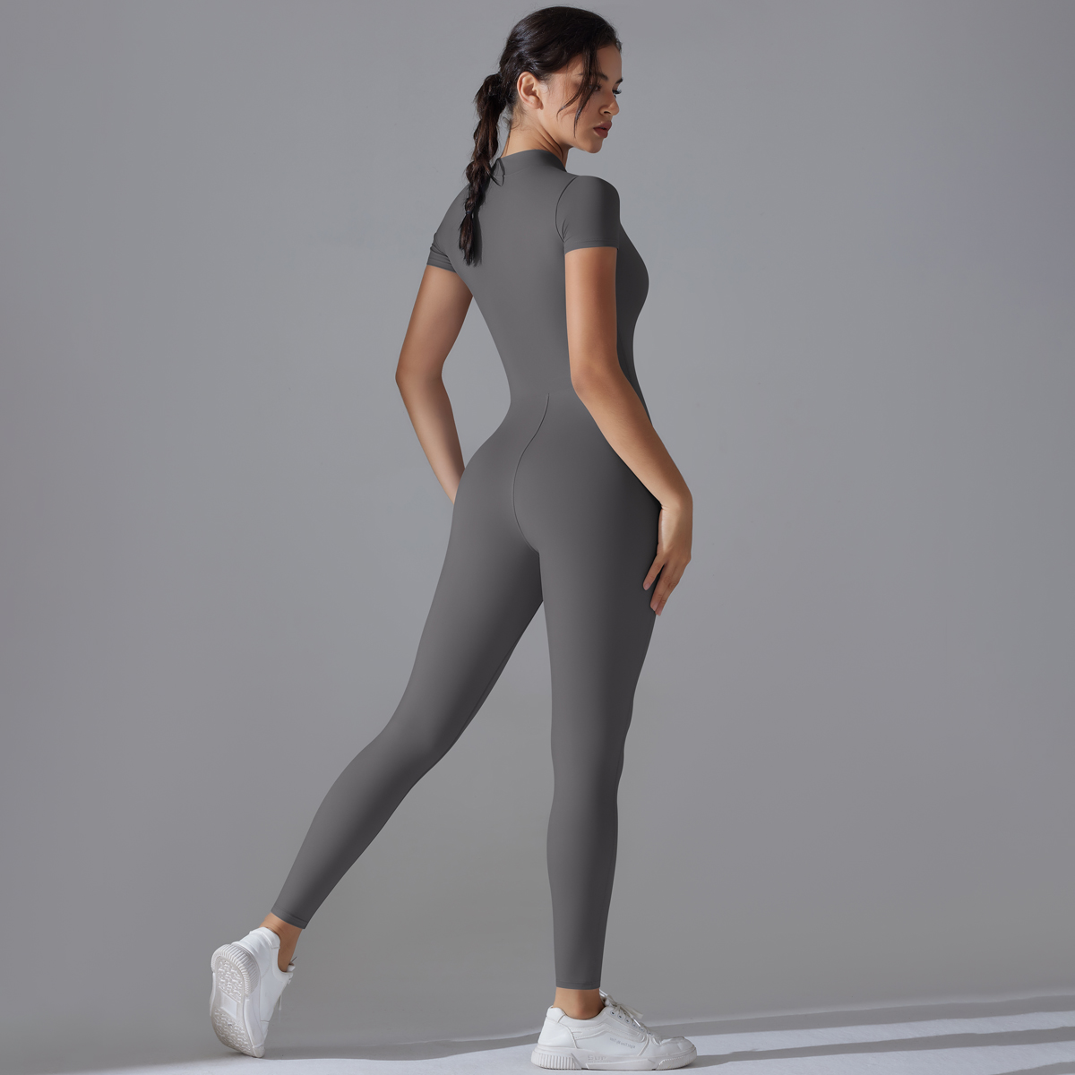 ヨガセット女性のジャンプスーツワンピーススーツジッパー半袖ジ - Yoga Fitness Kleidung のレビューと価格