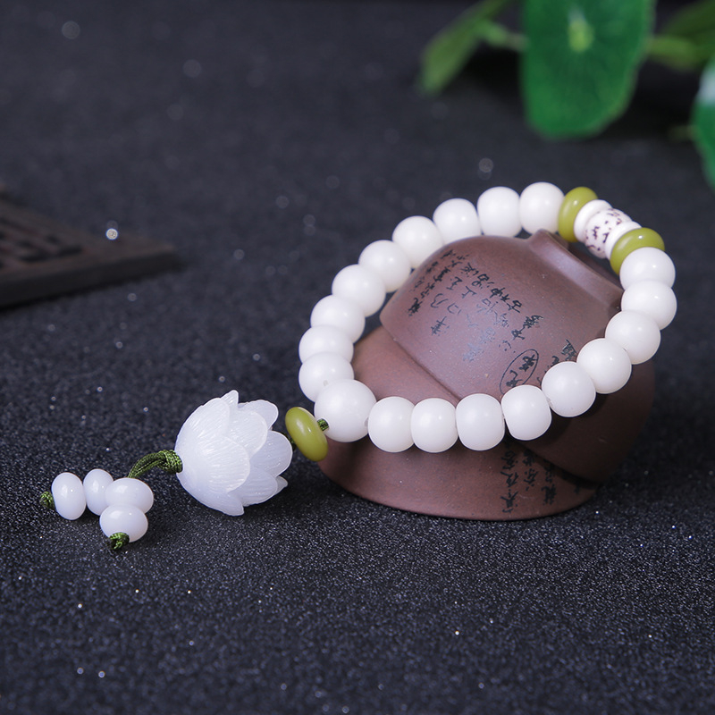 108白翡翠菩提根ブレスレット女性ロータスリーフ多層ビーズフ - Yoga Fitness Tracker のレビューと価格